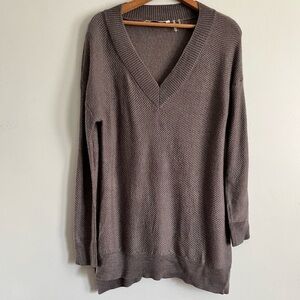 Soft Surroundings Gray/Purple V Neck Alpaca Wool Blend Boho Sweater